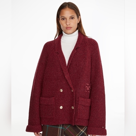Tommy Hilfiger Maroon Preppy Peacoat Cardigan NWT - Picture 1 of 12